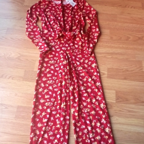 NFS.        girls jumpsuit, one piece, red floral, sz 7 - Picture 1 of 8